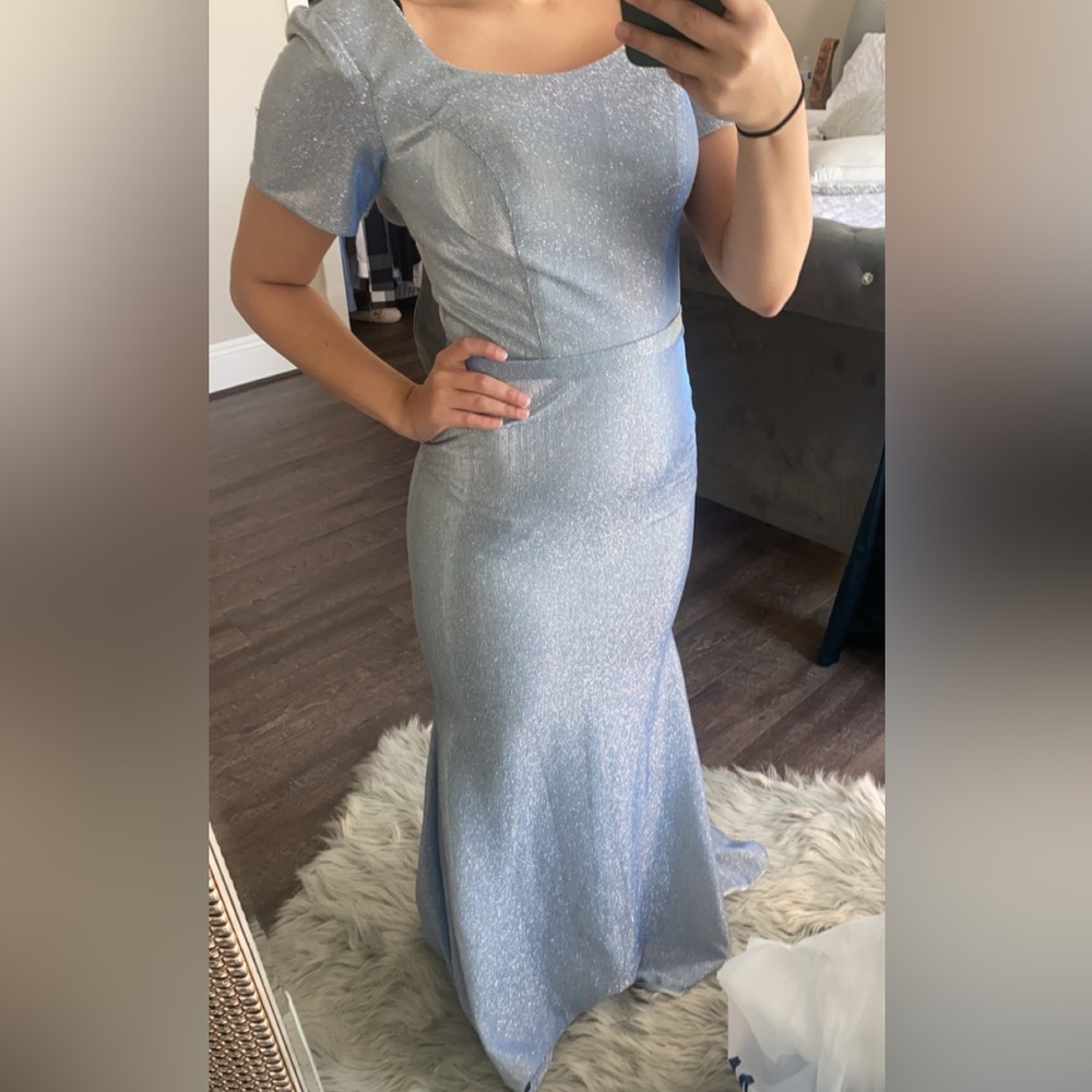 Elegant Light Blue Sparkle Gown - Women's Dress